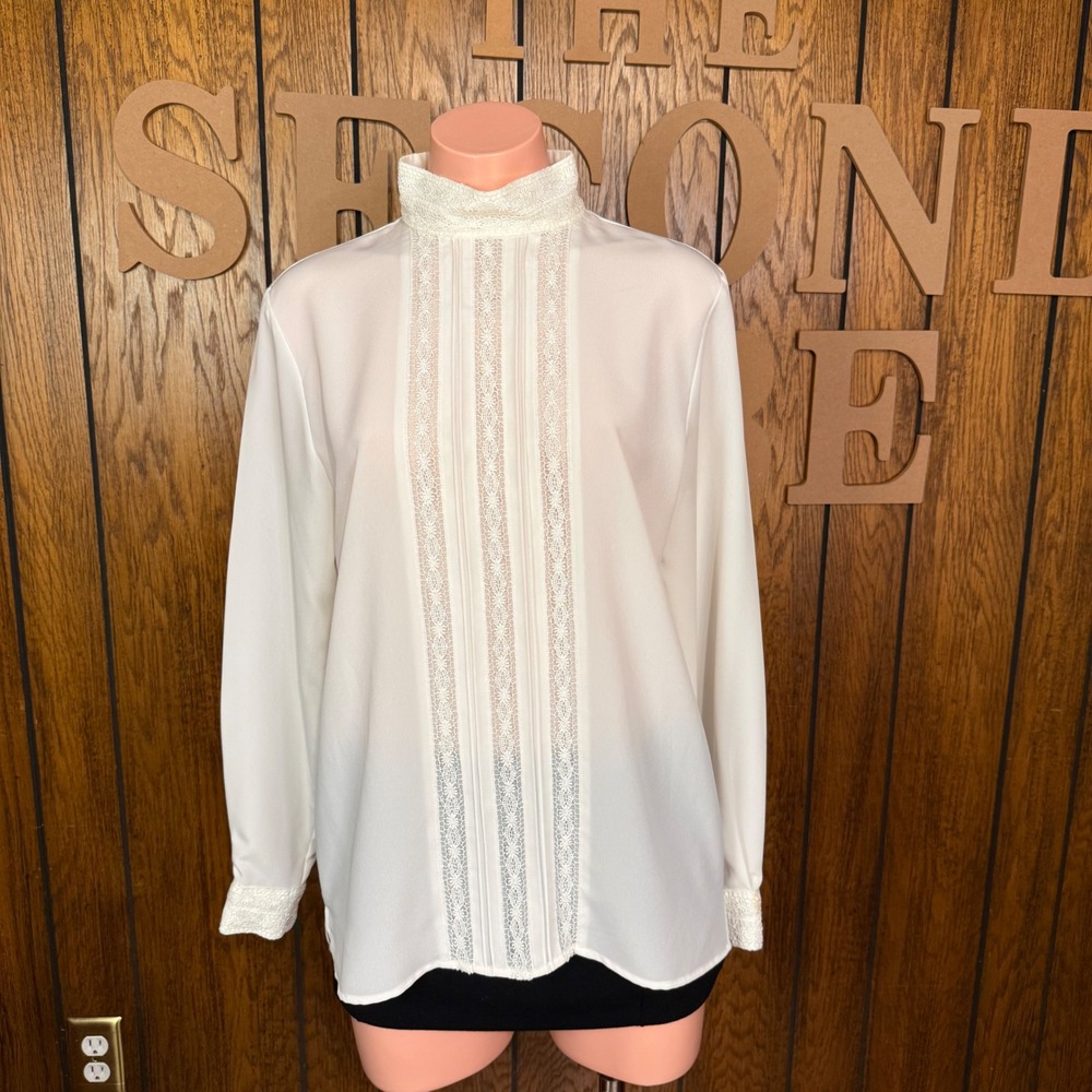 White Victorian Lace Blouse Talbots Women 6 Edwardian Romantic Ethereal Gothic